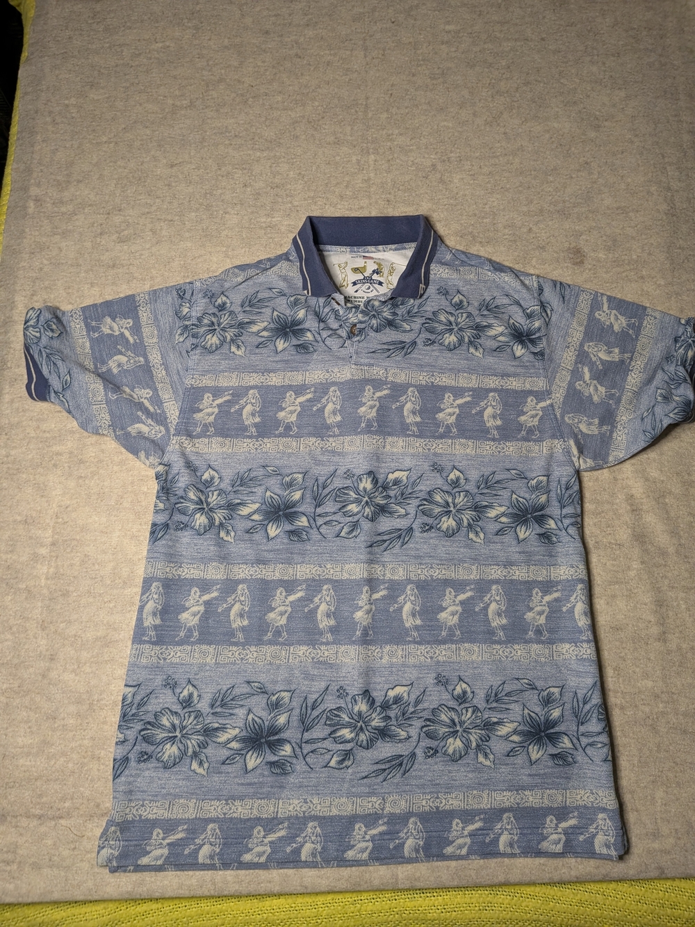Men's Blue Floral & Hula Pattern Polo Shirt